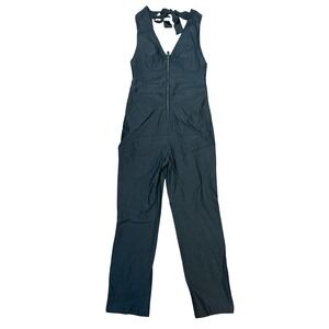 Rivet Utility Black Halter Neck Sleeveless Zip Front Jumpsuit Womens Size Medium